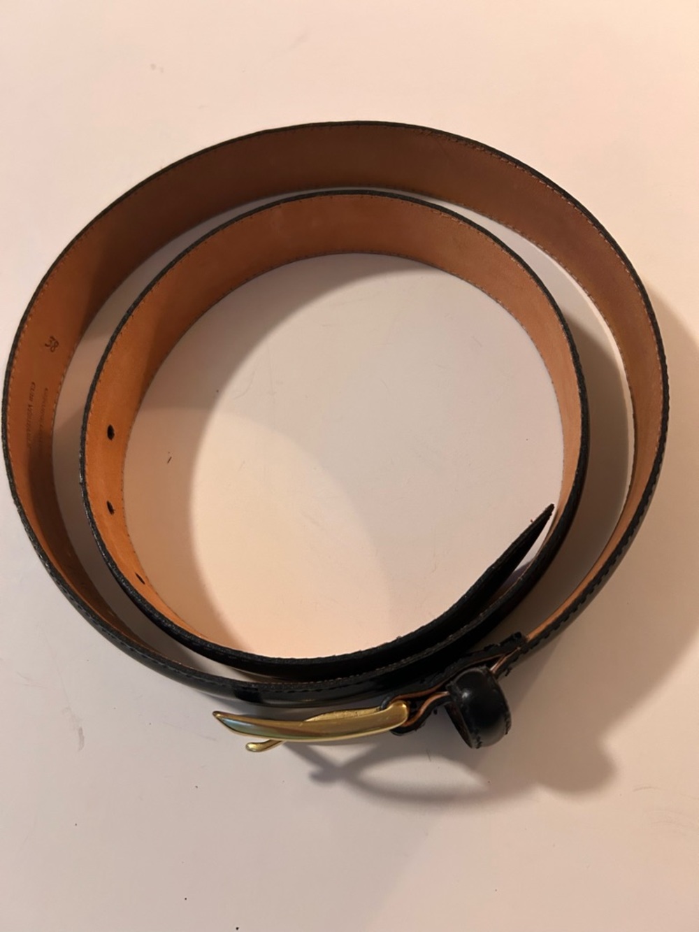 Jos A Banks Black Italian Leather Belt with Gold Tone Buckle